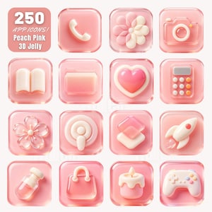 250 Peach Pink Jelly App Icons, Glossy 3D iOS Android Icon Pack, Aesthetic Home Screen Theme, Digital Download