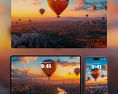 Hot Air Balloon Wallpaper Set | iPhone, iPad, Mac Digital Download | Sunset Aesthetic Landscape Background｜613