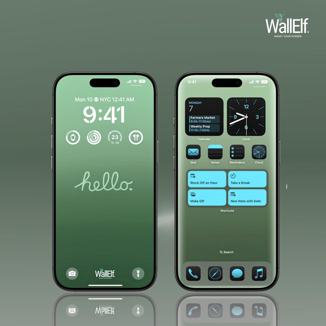 Minimalist Green Gradient Wallpaper Set hello Design for iPhone Android