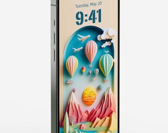 Hot Air Balloon iPhone Wallpaper | Paper Art Lock Screen (4K Digital Download)