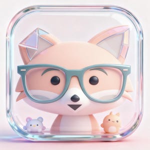 A cartoon cat wearing glasses and surrounded by small animal figurines.