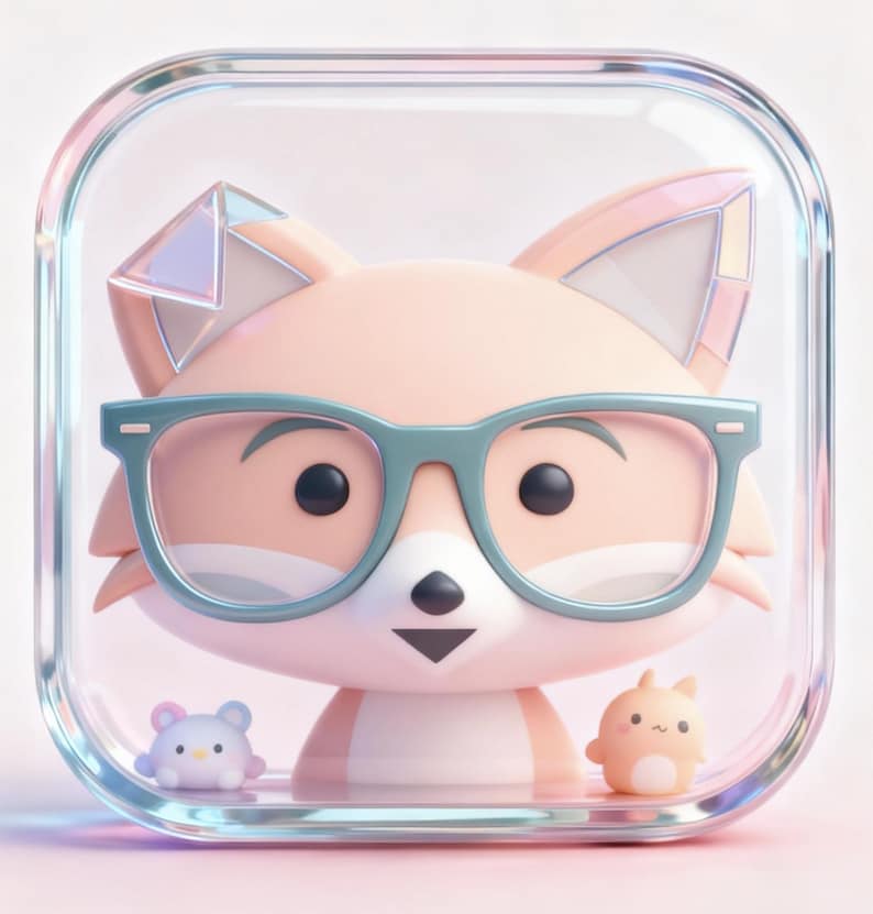A cartoon cat wearing glasses and surrounded by small animal figurines.
