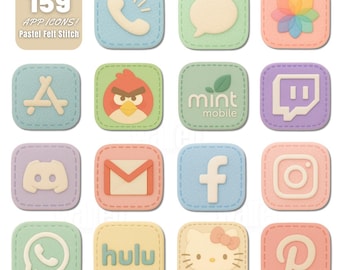 Pastel Felt Stitch App Icons | 159 Icons + 10 Wallpapers (iPhone & iPad) | Soft Cozy Kawaii Design | Exclusive Custom Pack | Free Updates