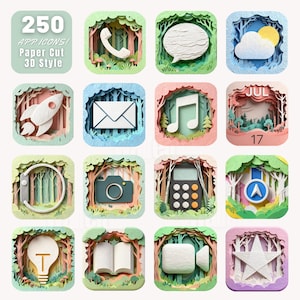 250+ Paper Cut 3D Forest App Icons | Nature iPhone iOS Android (Digital Download)