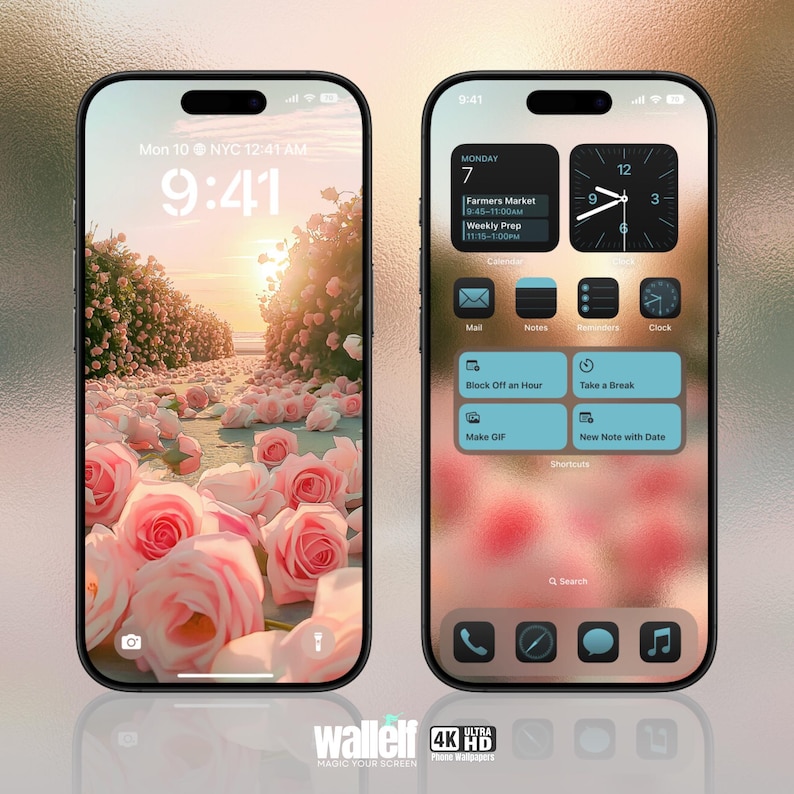 Elegant Rose Garden Sunset Wallpaper Set 4K Floral Design for iPhone