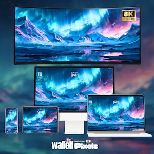8K Aurora Borealis Wallpaper Bundle | Northern Lights Digital Background for iPhone, iPad, MacBook & Desktop | Arctic Scenic | 492