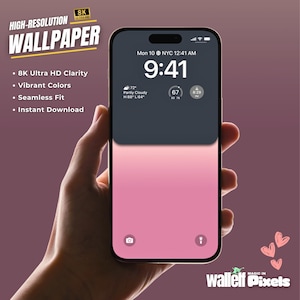 May include: A pink and gray phone wallpaper with a clock displaying 9:41 AM. The phone is being held in a hand. The text "MAGIC IN" and "Wallelf Pixels" is visible at the bottom of the image.