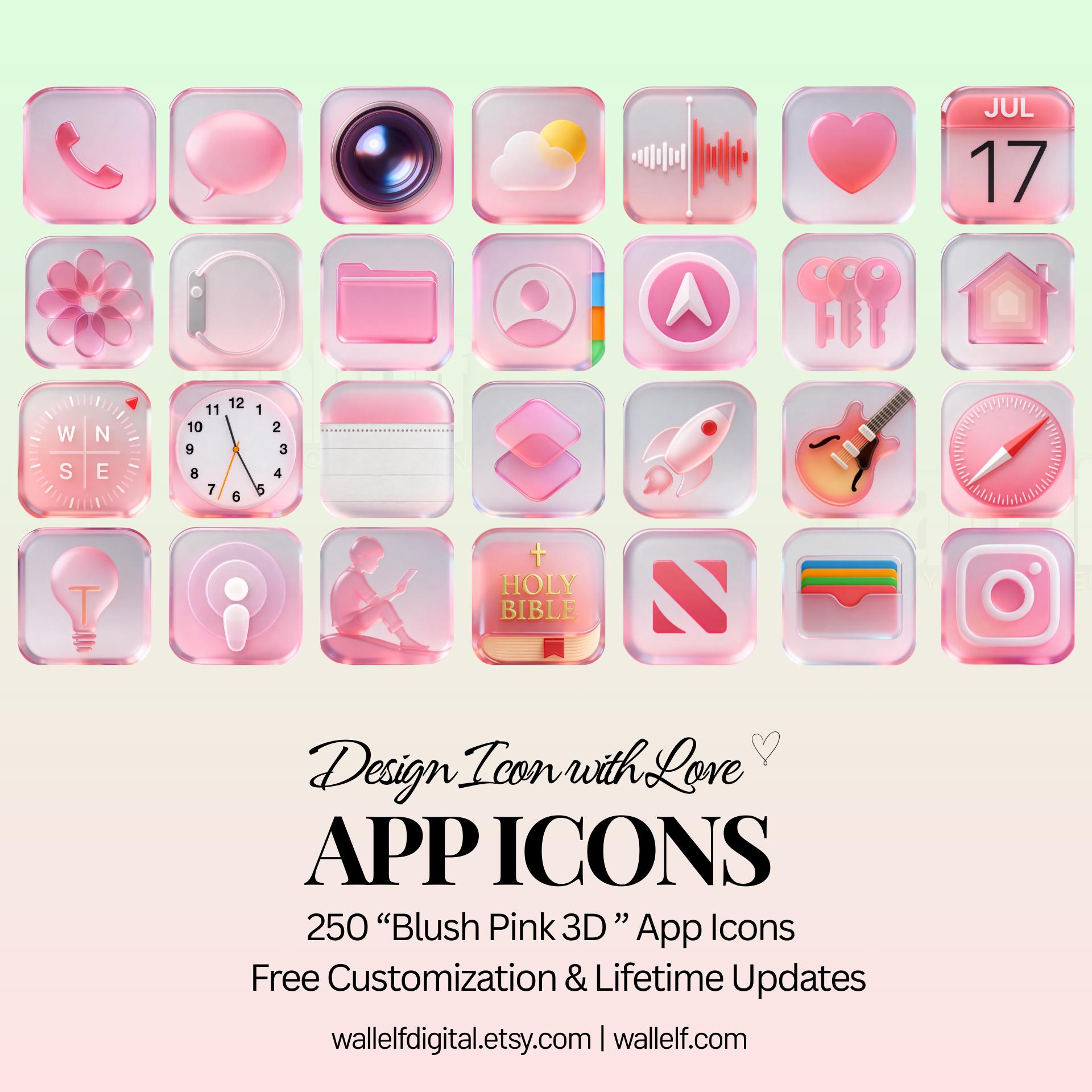 250 Blush Pink 3D App Icons Pack • Ios Android Home Screen Theme - Etsy