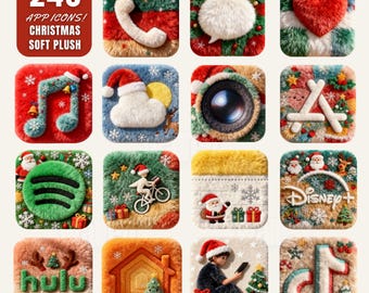 246+ Weihnachten 3D weiches Plüsch App Icons | Gemütlicher Urlaub iPhone iOS & Android Icon Pack |  Christmas Icons + 29 Gratis Plüschtier Kissen Icons