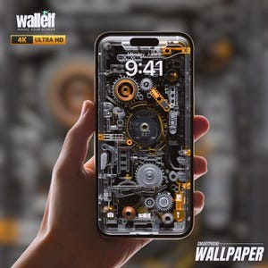 Könnte beinhalten: Ein Smartphone mit transparenter Rückseite, das ein komplexes mechanisches Design mit Zahnrädern und anderen komplizierten Teilen zeigt. Der Bildschirm des Telefons zeigt die Uhrzeit "9:41" und das Datum "Montag, 6. Juni" an.