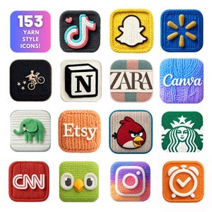 153 icônes d'application de fils mignons + 4 fonds d'écran iPhone en prime | Thème iPhone en tricot douillet | Pack écran d'accueil esthétique doux | Téléchargement instantané|633