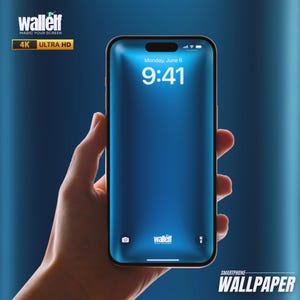 May include: A blue smartphone screen displaying the time 9:41 with the text "Monday, June 6" above the time. The phone is being held in a hand. The text "wallelf" appears at the bottom of the screen. The text "SMARTPHONE WALLPAPER" appears at the bottom of the image.
