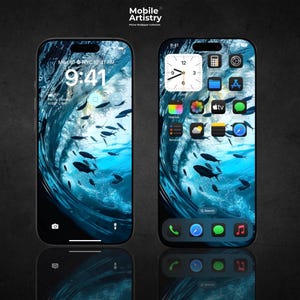 Sfondo per telefono con onde dell'oceano sottomarino - Sfondo di banco di pesci ad alta definizione per iPhone Android