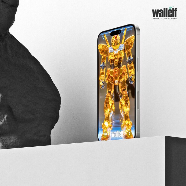 Golden Futuristic Robot Wallpaper Set for iPhone Android Scifi