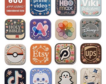 Embroidered App Icons iOS Pack – 600+ Stitch Style, 10 Wallpapers (Instant Download)