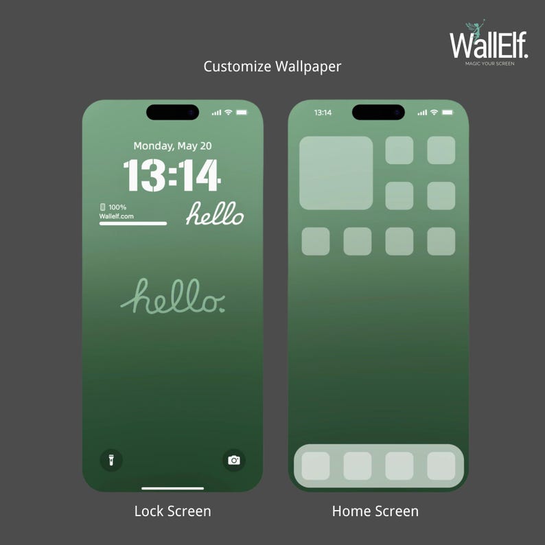 Minimalist Green Gradient Wallpaper Set hello Design for iPhone Android