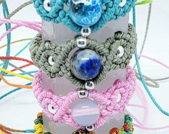 Made to your size macrame nylon rings with stones