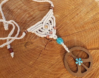 Handmade ocean blue peace sign necklace