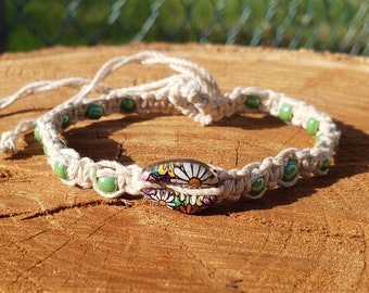 Metal hand painted shell beaded hemp anklet