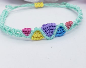 Pastel color diamond pattern adjustable macrame bracelet
