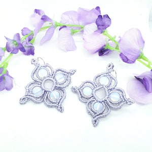 Lilac opalite gemstone macrame earrings image 1