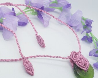 FREE SHIPPING Macrame mauve and green adjustable hand knotted necklace