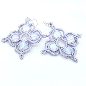 Lilac opalite gemstone macrame earrings image 3