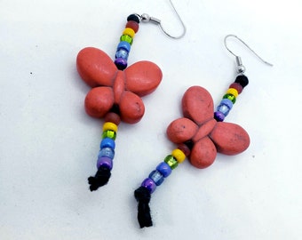 Rainbow hemp butterfly dangle earrings