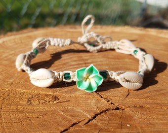 Flowers and shells hemp anklet SALE