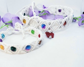 Wide white beaded hemp butterfly choker and anklet set colorful glass beads free shipping