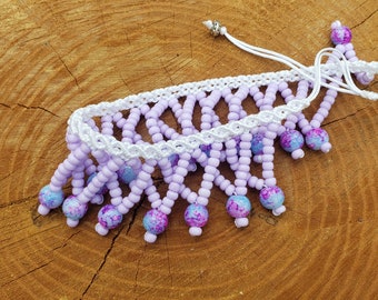 Intricate Beach wear lilac and white macrame anklet