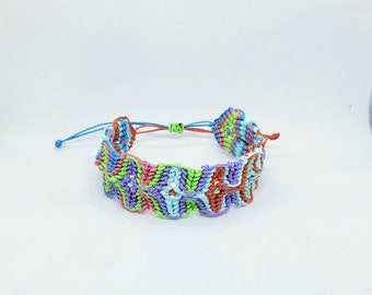 Wide sleeping tiki colorful friendship macrame adjustable bracelet