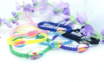 Bright and colorful Painted cowery shell macrame ankle bracelets