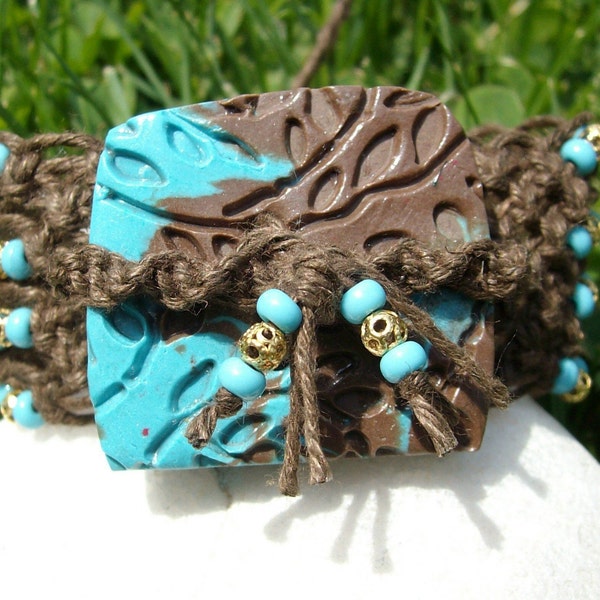 turquoise fugde cuff hemp bracelet RESERVED