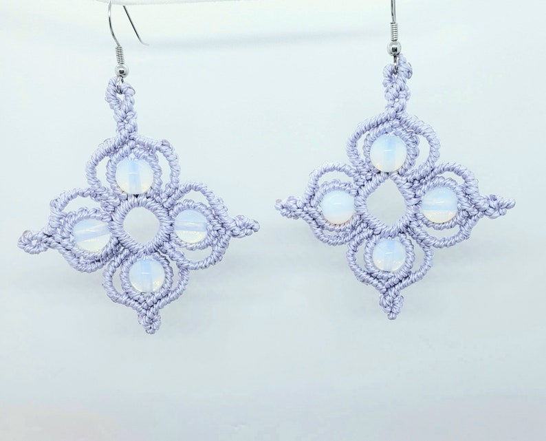Lilac opalite gemstone macrame earrings image 2