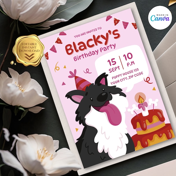 Dog Birthday Invitation | Let’s Party Invite | Dog Theme Birthday Invite | Puppy Pawty Invitation | Editable Invitation