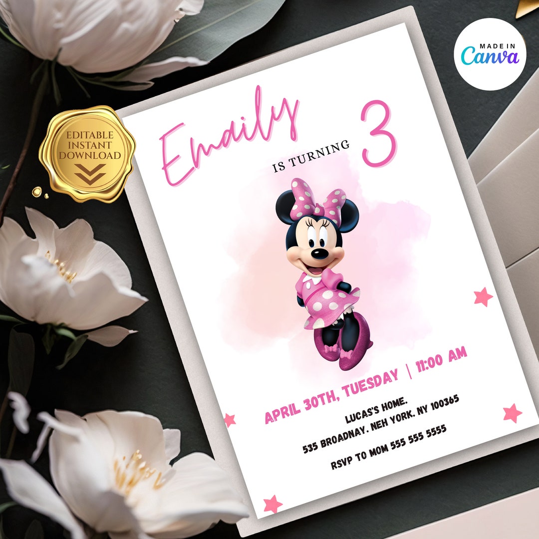 Minnie Mouse Birthday Invitation, Minnie Mouse Birthday Invitation Template Printable, Minnie ...