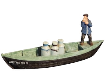 Giethoorn Ceramic Figurine: Dutch Farmer in Boat with Milk Cans