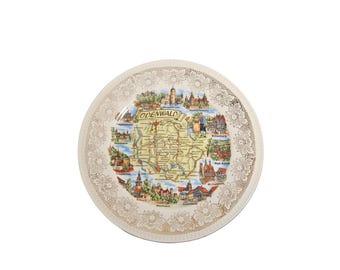 Vintage Bareuther Bavaria Plate – Odenwald Map, German Souvenir