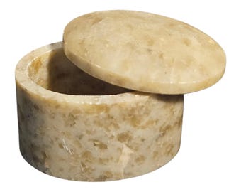 Polished Onyx Trinket Box with Lid: Round Stone Jewelry Box