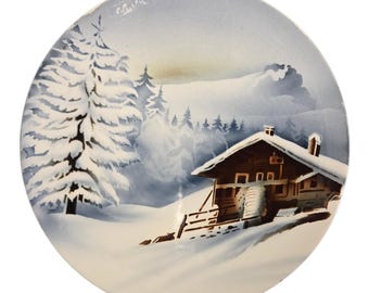 Piatto invernale Villeroy & Boch – Scena di chalet alpino dipinta a mano, porcellana tedesca