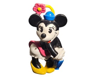 Vintage 1986 Bullyland Minnie Mouse-beeldje – Disney 5,7 cm pvc – Made in Germany – Retro minifiguur voor verzamelaars