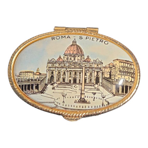 Vintage St. Peter's Basilica Trinket Box, Italian Porcelain Souvenir Jewelry Case