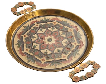 Plateau en cuivre fait main avec carreaux de céramique - Plateau de service décoratif, Grèce (9,8 x 6,7 pouces)