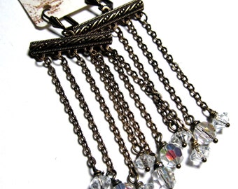 Fringe Earrings Chain with vintage crystal beads