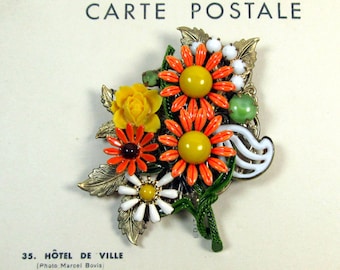 Daisy Daisy Vintage Collage Brooch enamel flowers Upcycled mothers day