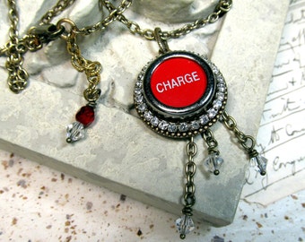 Cash Register Key Necklace Red Charge It