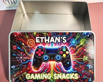 Personalised Gaming Snacks Tin: Gamer Gift, Party Favour, Teens gifts