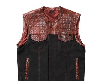 New Men's Hunt Denim style Club Vest, Motorcycle Vest, Biker Vest, Quilted Vest, Custom Vest, Paisley Lining Vest Leather Vest, Gift For Him