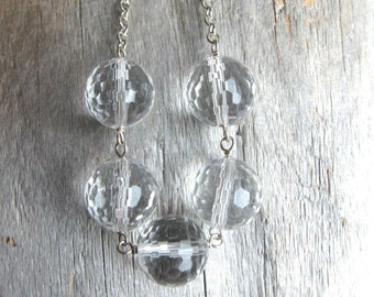 Clear Round Quartz Necklace, Sterling Silver Chain With Gemstones, Gift for Mom